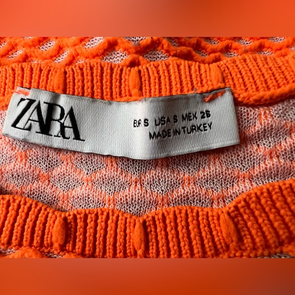 Zara Neon Orange Fishnet Cropped Sweater Size Small - Picture 7 of 11